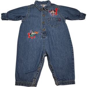 Mickey & Co Disney Baby 6-9 Mos Denim Long Sleeve Overalls Embroidered Mickey